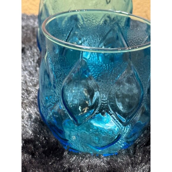 Vintage Anchor Hocking Madrid Aqua Blue Rock Glass Quilted Cocktail Set Of 4 - Picture 5 of 6